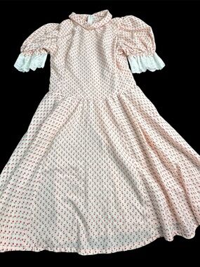 🪡🌸 Handmade Vintage Prairie Floral Puff Sleeve Dress Lace Trim 8887-2 🌸🪡